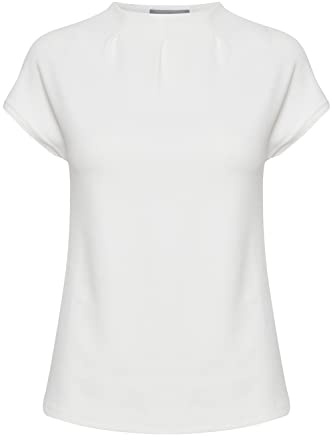 fransa FRZASKATER Damen T-Shirt Kurzarm Shirt Rundhalsausschnitt Kurze Ärmel mit überschnittener Schulter und hochabschließendem Kragen, Größe:M, Farbe:Antique (110602)