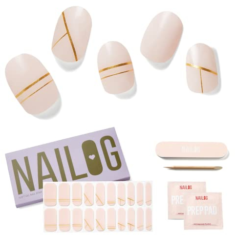 NAILOG Semi Cured Gel Nail Strips, Extra Long Nail Polish Strips (20 Pieces), Long Lasting Semi Cured Nail Stickers with Soft Glossy Gel Finish, Lady N