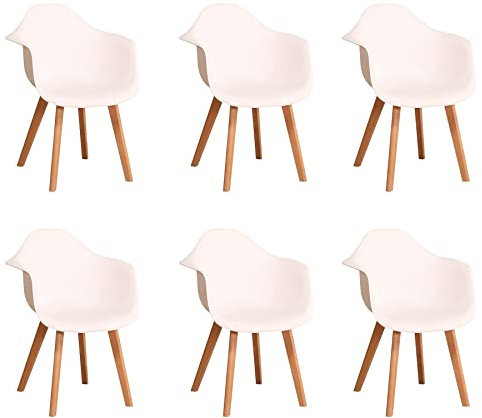 GrandCA HOME 6er Set Stühl, Sessel，Freizeit Wohnzimmer Stühl Esszimmerstühl,Stuhl im nordischen Stil (A-6-Weiß)