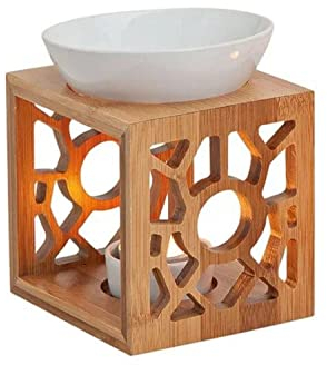 G.W. Duftlampe ' Bambus Ornament ', Keramik und Bambus Holz, abnehmbare Duftschale, ideal für Duft- Öle und Wachse, Maße: Länge x Tiefe x Höhe = 10 x 12 x 14 cm Zuhause