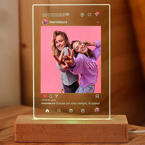 Transparent Gift Lámpara Personalizada con Foto Instagram. Lámparas Personalizadas Luz LED. Regalos Originales para Amigas, Pareja y Familia. Regalos Personalizados Cumpleaños, Navidad. Redes Sociales