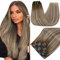 RUNATURE Clip in Extensions Echthaar Balayage Braun Blond 45cm 7Pcs Seamless Haar Extensions 120g #3/8/22