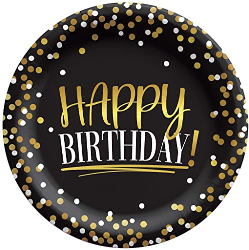 Amscan 542635 Birthday Plates-17cm | Black & Gold | 8 Pcs. Plates
