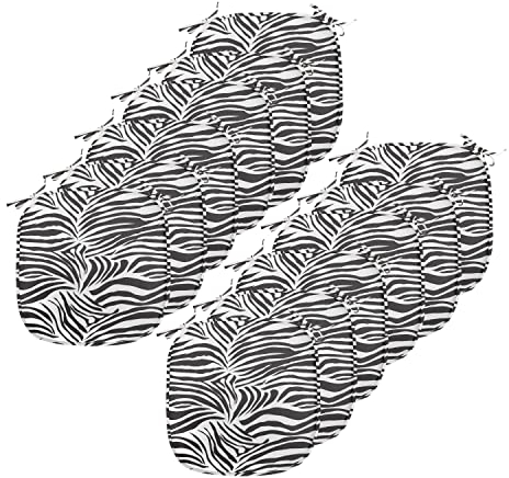 ABAKUHAUS Zebra-Druck Polster für Esszimmerstühle, Wilde Zebra-Linien, Dekoratives wasserfestes Kissen mit Riemen für Küchensitze, 40 cm x 40 cm-12er Pack, Schwarz-Weiss