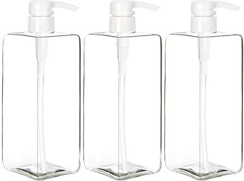 Youngever Paquete de 3 botellas de plástico de 24 onzas, botellas de bomba de plástico cuadradas recargables para dispensar lociones, champús y más (transparente)