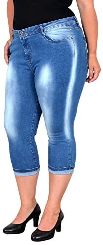 ESRA Damen Capri Jeans Hose High Waist Damen 3/4 Jeans Hose hoher Bund Stretch Übergröße Kurze Jeanshose Hoch Bund bis Plussize Große Größe C210