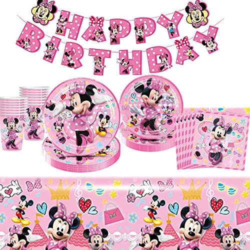 Amycute 102 Pezzi Piatti Compleanno Bambina, Set Compleanno Bambina Piatti Carta Tovaglioli Tovaglia Stoviglie per Feste Decorazioni per Festa Compleanno Bambini