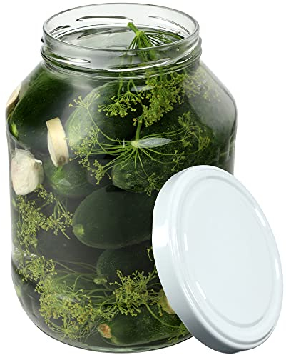 KADAX Lot de 1 bocal de conservation en verre - 2,5 l - Diamètre : 100 mm - Bocal de conservation - Verre à concombre - Bocal rond - Avec couvercle blanc