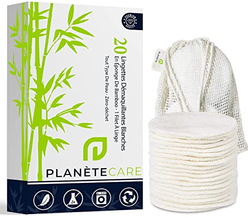 20 Coton démaquillant, 1 filet+1 filet supplémentaire gratuit,lingette démaquillante bambou lavable réutilisable. double épaisseur. coton démaquillant lavable. disque nettoyant réutilisable.Biologique