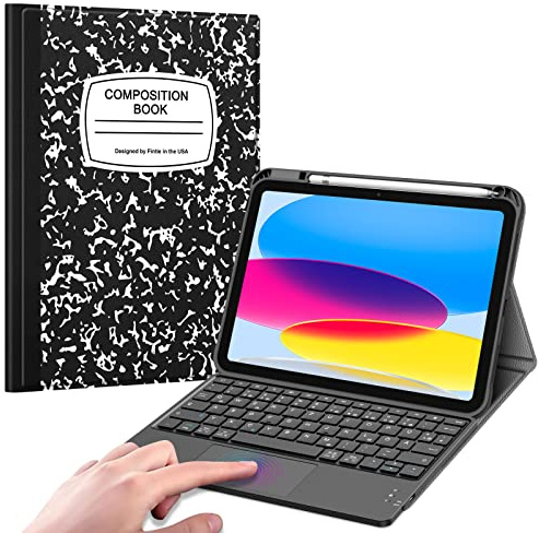FINTIE Tastatur Hülle für iPad (A16) 11./10. Generation (11/10.9 Zoll) | Magnetisch abnehmbare deutsche Bluetooth-Tastatur mit Touchpad, weiche Schutzhülle mit Stifthalter, Notizblock