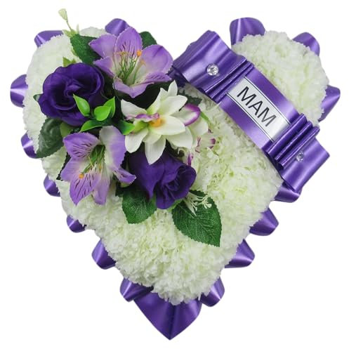 Artificial Flower Wreath for Funeral or Grave - Heart Shaped Tribute with Rosebuds Alstromeria and Orchids