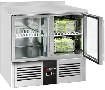 GGM Gastro | SAG97EAND#2GT | Kühltisch PREMIUM - 900x700mm - 2 Glastüren - Aufkantung