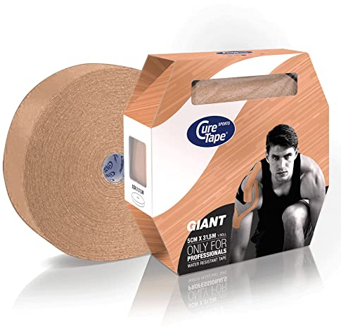 CureTape® Sports Giant Kinesiologie Tape (5 cm x 31,5 m) | Elastisches Kinesiotapes mit +25% Klebekraft | Wasserfestes & Latexfreies Kinesiotape | Sporttape für den Profi | Beige
