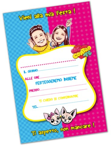 PRINTSERVIS 20 Inviti per FESTA di COMPLEANNO, Stampa su cartoncino Premium, Grafica e Stampa Sorprendente, Eleganti e facile da compilare (ME CONTRO TE)
