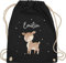 Turnbeutel Rucksack - Süßes Reh mit Namen personalisiert I - Unisize - Schwarz - kita beutel kindergartenrucksack rehkitz name stoffbeutel turnsackerl kindergarten