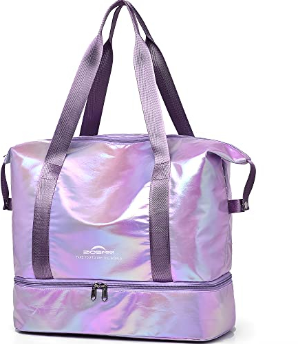 ZIOSINM Reisetasche Damen Sporttasche Reisetasche Handgepäck Tasche, 36L Klein Weekender Damen mit Schuhfach & Nassfach, Schwimmtasche Trainingstasche Saunatasche Fitnesstasche (lila)