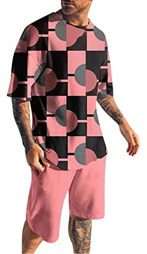 Kurzes Herren-Set, 2-teiliges Outfit, kurzärmeliges T-Shirt und Shorts, modisch, Sommer-Trainingsanzüge, lässiges Sport-Set für Herren, 05-rot, 4X-Large