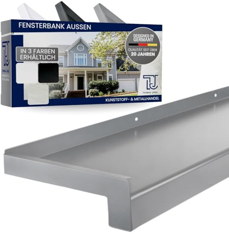 TJ Fensterbank Außen I 150 mm x 800 mm I Silber E6EV1 I hochwertiges Aluminium Fensterbrett mit Seitenabschluss I pflegeleichter & langlebiger Alu Fenstersims I pulverbeschichtete Außenfensterbank