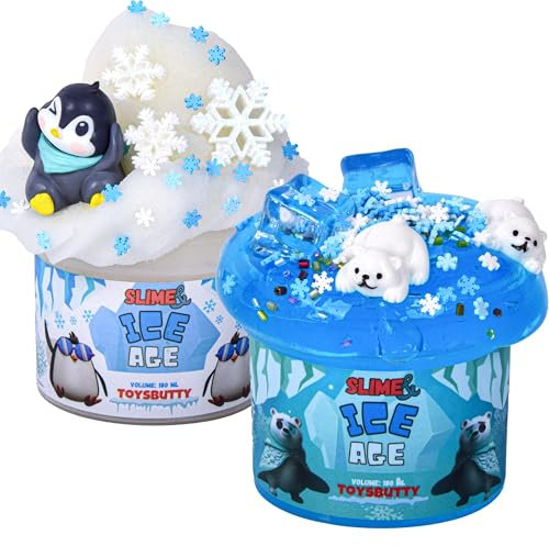 ToysButty 2 Schleim Set mit Klarer Slime Und Cloud WolkenSchleim für Kinder, Vorgefertigt in Behältern, Erstellen Sie mit Ice Age Theme, 6 Zubehör Schleim selber Machen Set Jungen Mädchen Kinder Toys