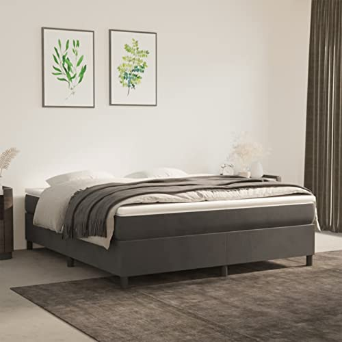 Homgoday Boxspringbett mit Matratze Bettgestell Rahmenbettgestell ohne kopfteil Einzelbett | Doppelbett Rahmenbettgestell Bettrahmen für Schlafzimmer Dunkelgrau 160x200 cm Samt