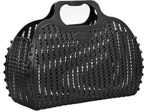 Ay-Kasa Die originale wiederverwendbare Einkaufstasche, faltbare und zusammenklappbare Korbtasche, Jelly Bag geeignet als Einkaufstasche/Strandtasche, wasserfest (S, Black)