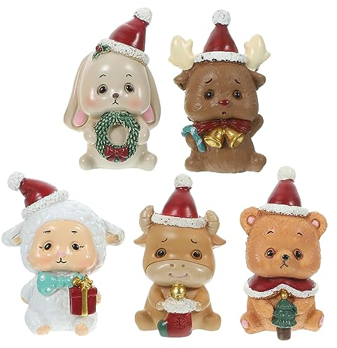 Toyvian 5 Stück Weihnachtliche Tierfiguren Mini Kannichen Rentier Elch Bärchen Schaf Kuh Statue Dekofigur Weihnachtsfiguren Set für Adventskalender Weihnachtsdeko Tischdeko Geschenk