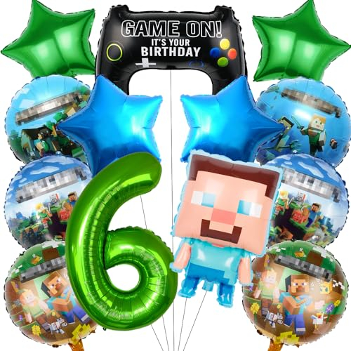 Pixel Luftballon Geburtstagsdeko 6 Jahre, 13 Stück Miner Gamer Kindergeburtstag Mitgebsel Jungen 6, Luftballon Geburtstag 6 Jahre Jungen Gamer Luftballon Deko Geburtstag Party Mitgebsel Luftballon