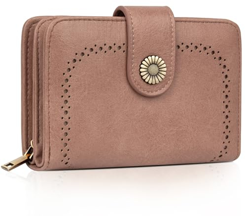 TEUEN Portefeuille Femme Vintage en Simili Cuir - Porte Monnaie Zippé avec 16 Cartes et RFID Blocage - Portefeuille Moyen Cadeau Élégant pour Femme (Coffret Cadeau Inclus)