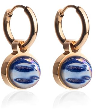 Kleine Roségold Creolen mit Anhänger • 18k vergoldete Edelstahl Ohrringe mit Charm in dunkelblau zum Wechseln • nickelfrei & wasserfest • MIX AND MATCH • Ø 12 mm