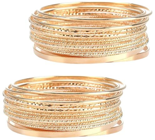 LPMXYW 28 PCS Gold Bangle Set - Stackable Glossy Plated Layered Thin Charm Bracelet for Women's Wedding Party Costume Jewellery Accessories