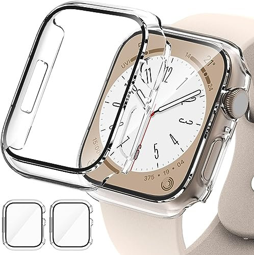 2 Pack Case for Apple Watch 40mm SE Series 6/5/4/SE 2nd Gen with Tempered Glass Screen Protector, EWUONU Full Protective Cover Hard PC Bumper Face Cover for iWatch 40mm, Clear