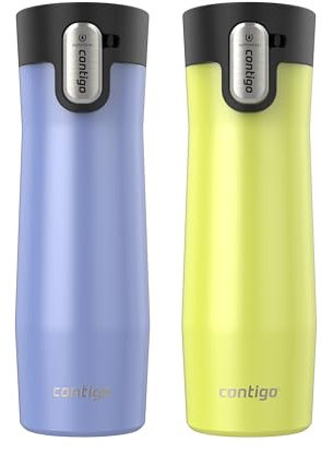 Contigo® AUTOSEAL® West Loop Vacuum-Insulated Stainless Steel Travel Mug with Easy-Clean Lid, 20 oz, 2-Pack, Aster Frosted Pearl; Limelight Frosted Pearl