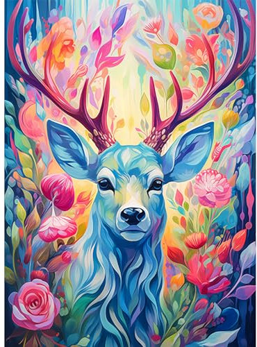 1000 piece jigsaw puzzles for adults-Geometric Colorful Deer Jigsaw Puzzle for Teens Kids Fantasy Puzzles for Adults Brain Teaser Jigsaw Puzzle Game Toy Gift