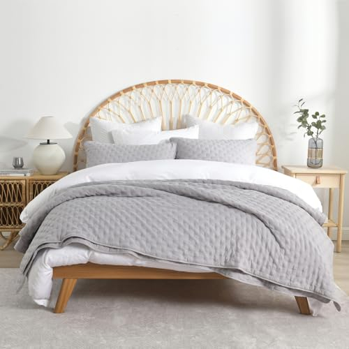 ENASAL Tagesdecke 220x240cm, Bettüberwurf Sofaüberwurf leichte Überwurfdecke mit 2 Kissenbezügen, Gesteppte Steppdecke für Doppelbett,Grau Punktförmig, 230x250cm