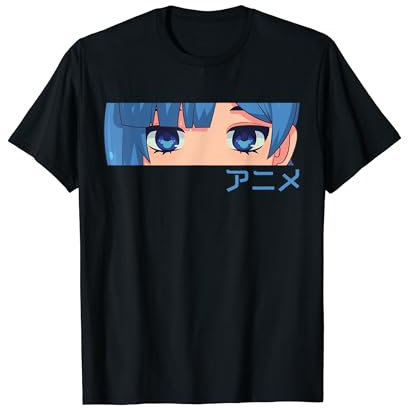 Japanische ästhetische Brille für Mädchen, blaue Anime-Augen T-Shirt