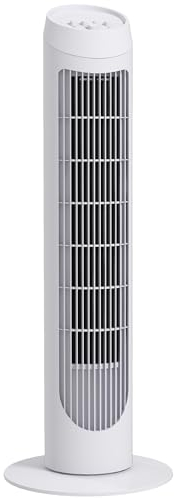 HOMCOM Ventilador de Torre 45W Ventilador Vertical Silencioso con 3 Velocidades Oscilación 70° para Salón Dormitorio Oficina Ø27x75 cm Blanco