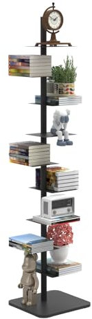 Nynelly Metall Bücherregal Bodenstehendes, 9 Ebenen Vertikales Bücherregal, Schwarzes Bücherturm Freistehend Ecke Regal für kleinen Raum, Wohnzimmer, Büro, DIY offenes Bücherregal für Dekor