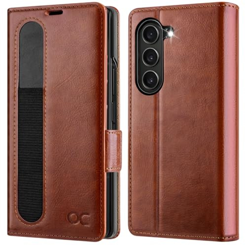 OCASE für Samsung Galaxy Z Fold 6 5G Handyhülle Braun | Hülle mit S Pen Halter Standfunktion Premium PU Leder Kartenfach Cover RFID Schutzhülle Etui