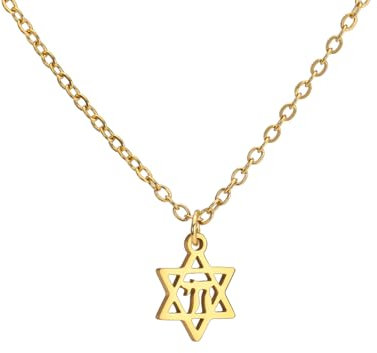 Amaxer Collier délicat avec pendentif en forme d'étoile de David hébreu Chai pour femme minimaliste Hanoukka Magen Judaïque en acier inoxydable (Étoile de David Chai classique Or)