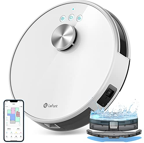 LEFANT Robot Aspirapolvere Lavapavimenti Con Mappatura 3 in 1,Multi Piano,Navigazione LiDAR,Zone Virtuali, 4000Pa Aspirapolvere Robot Collegato da Alexa/APP/WiFi, Ideale Per Peli di Animali,M1 Bianco