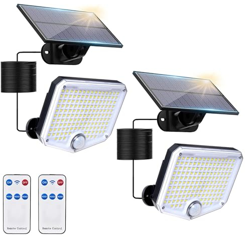 JumJam Solar Flood Light Outdoor, PIR Spot Light for Yard, 2 Pack | 153 LED, 3 Lighting Modes, Waterproof, Split-type Wireless Motion Sensor Light Outdoor for Yard Garage Shed Garden