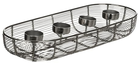 EGLO LIVING Adventskranz Hagony, Kerzenhalter Gestell für 4 Kerzen, Advent Kerzenständer für Teelichte, Tischdeko Weihnachten aus Metall in Silber, 40,5 x 14 cm