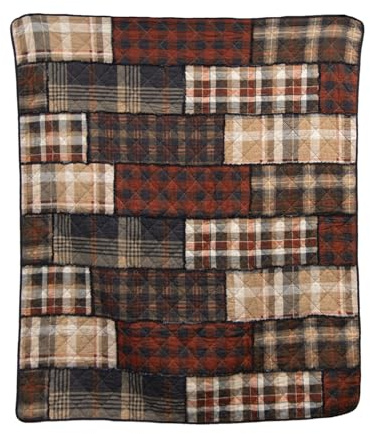 Donna Sharp Pieced Cotton Throw – LJ Plaid Cotton Contemporary Throw Quilt Measures 50” x 60” – Machine Washable