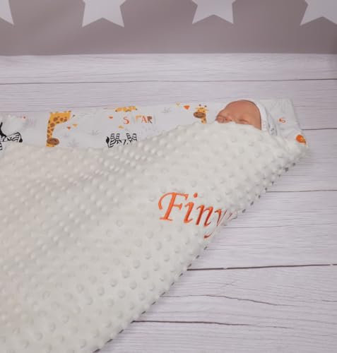 Generisch ★ Babydecke mit Namen und Motiv Bestickt ★ 75x100 cm ★ Baumwolle ★ Füllung ★personalisiert (Creme - Safari, 75 x 100 cm)