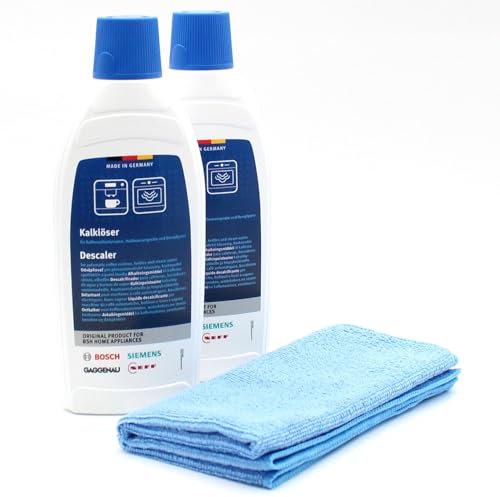 Care set 2x descaler limescale remover + microfiber cloth compatible with Siemens BK0512(00), BK0522(00), BK0525(00), BK052551(00) - for fully automatic coffee machines, hot water devices, 1000ml