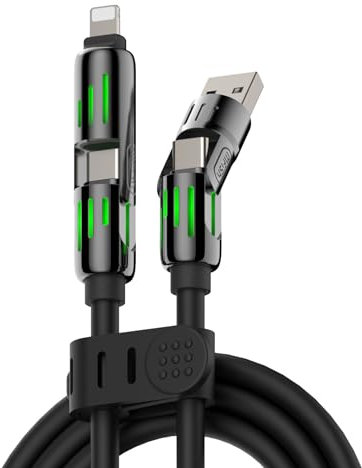 MFish 4-in-1 Universal Multi USB Charging Cable – 240W Max Fast Charger Cord with Multiple Connectors for iPhone 16/15/14/13, iPad, Samsung, MacBook, Tablets & More (Black, 6.6Ft)