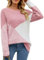 NLAND Pull Femmes Automne Hiver Manches Longues Pullover Mode Pullover Col Rond Hauts Hiver Couleur Patchwork Pull Tricoté Couleur Sweatshirt(Rose,S)