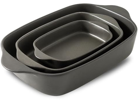 Tikooere Matte Black Ceramic Baking Dishes Set of 3, Rectangular, Non-Stick, Oven Safe Up to 500°F, Farmhouse Bakeware for Casseroles, Lasagna, Roasting, Baking, Gift