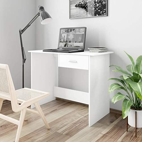 Myheimly Schreibtisch mit 1 Schublade Computertisch Arbeitstisch Bürotisch PC Tisch Laptoptisch Büromöbel 100x50x76cm Holzwerkstoff Weiß