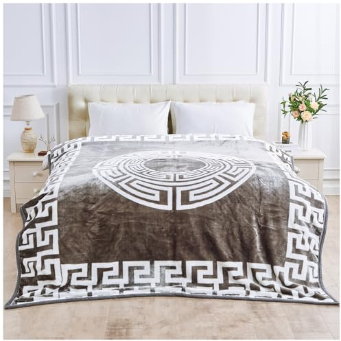 Luxury Heavy Blanket 4Kg - Sherpa Fleece Reversible Bed Throw Blanket Greek 2 Ply - Deep Sleeping - Anxiety Relief - Polyester Weighted Blanket For Adult (200 x 240 Cm), Apollo